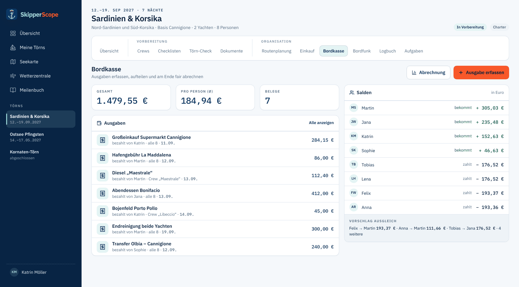 Beispielansicht: Bordkasse