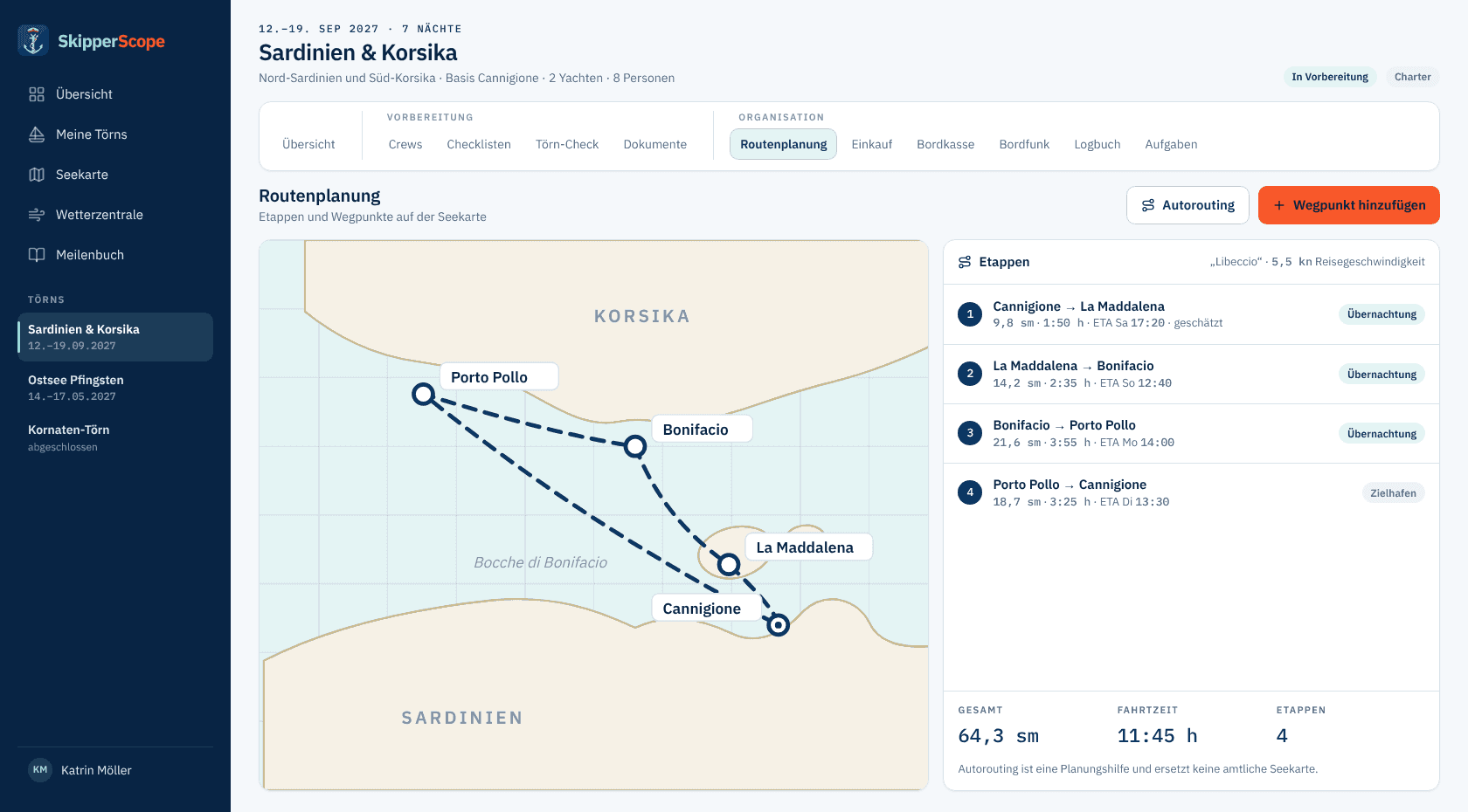 Beispielansicht: Routenplanung